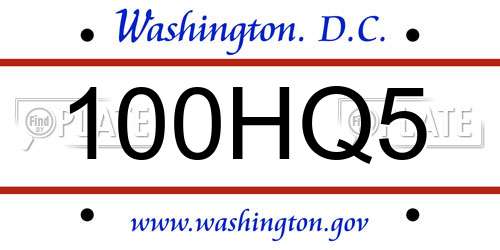 100HQ5 District Of Columbia License Plate