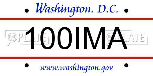 100IMA District Of Columbia License Plate