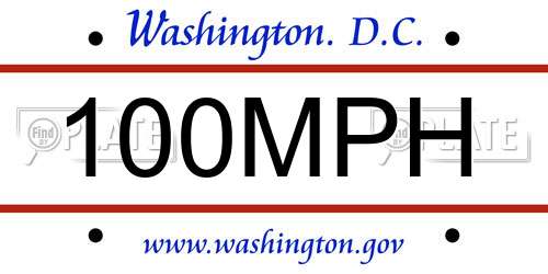 100MPH District Of Columbia License Plate