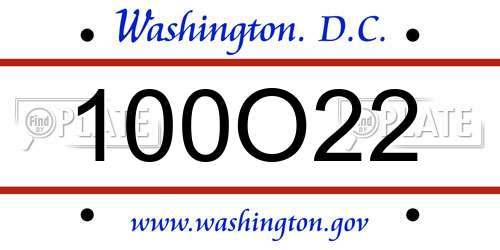 100O22 District Of Columbia License Plate