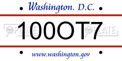 100OT7 District Of Columbia License Plate