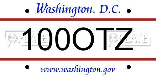 100OTZ District Of Columbia License Plate