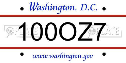 100OZ7 District Of Columbia License Plate