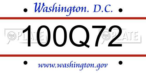 100Q72 District Of Columbia License Plate