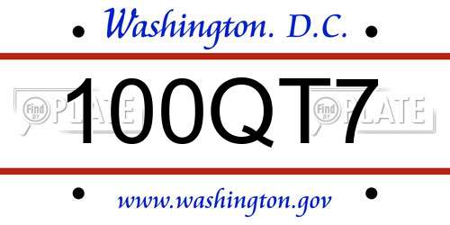 100QT7 District Of Columbia License Plate