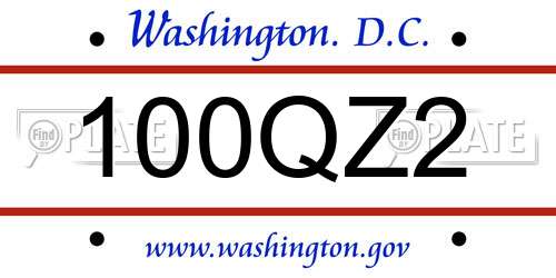 100QZ2 District Of Columbia License Plate