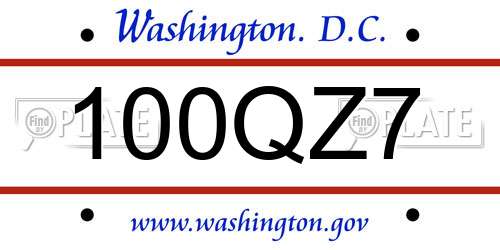 100QZ7 District Of Columbia License Plate