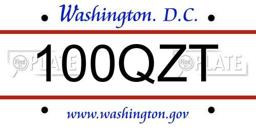 100QZT District Of Columbia License Plate