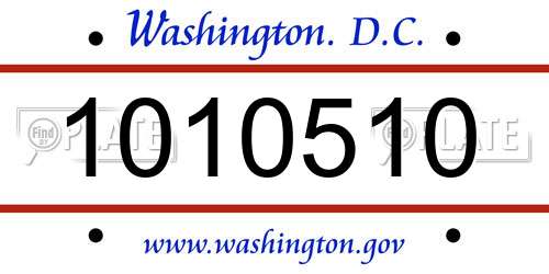 1010510 District Of Columbia License Plate