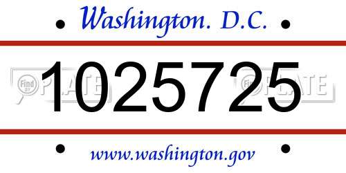 1025725 District Of Columbia License Plate