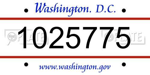 1025775 District Of Columbia License Plate