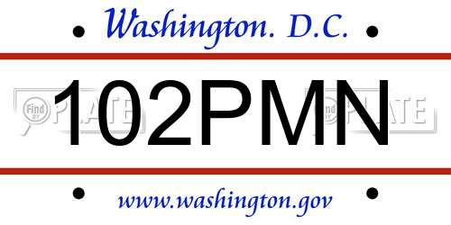 102PMN District Of Columbia License Plate