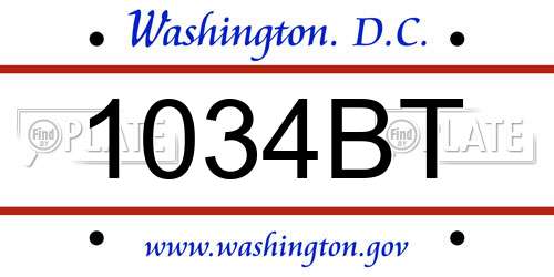 1034BT District Of Columbia License Plate