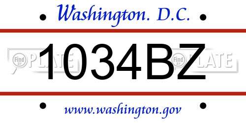 1034BZ District Of Columbia License Plate