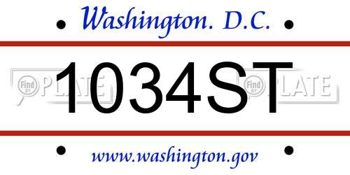 1034ST District Of Columbia License Plate