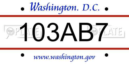 103AB7 District Of Columbia License Plate