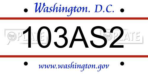 103AS2 District Of Columbia License Plate