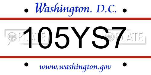 105YS7 District Of Columbia License Plate