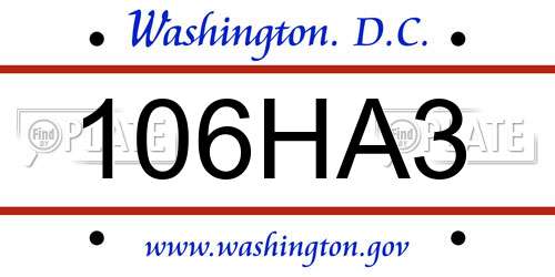 106HA3 District Of Columbia License Plate