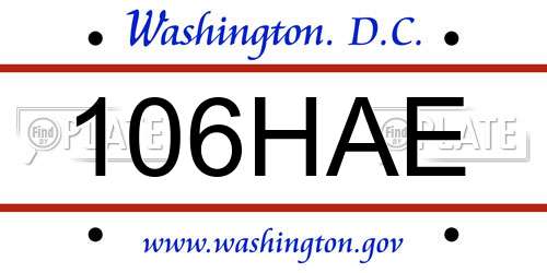 106HAE District Of Columbia License Plate