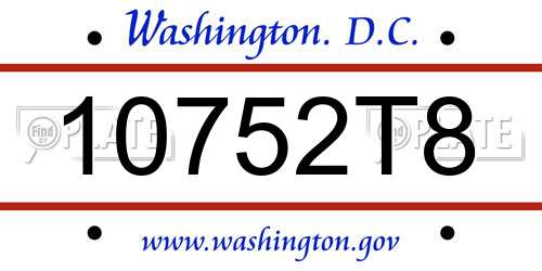 10752T8 District Of Columbia License Plate