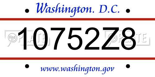 10752Z8 District Of Columbia License Plate