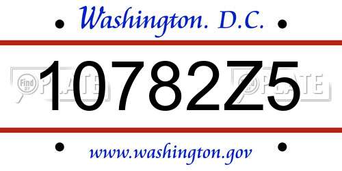 10782Z5 District Of Columbia License Plate