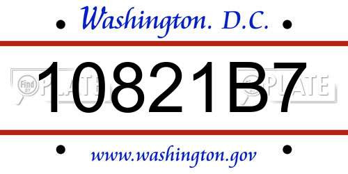 10821B7 District Of Columbia License Plate