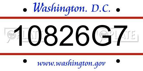 10826G7 District Of Columbia License Plate