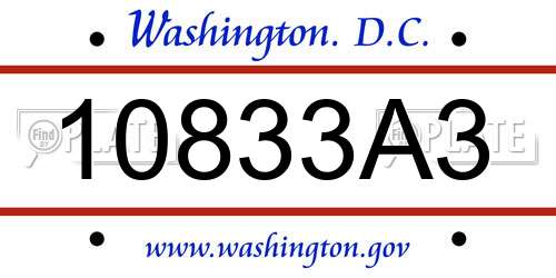 10833A3 District Of Columbia License Plate