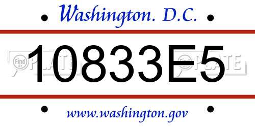 10833E5 District Of Columbia License Plate