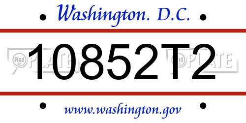 10852T2 District Of Columbia License Plate