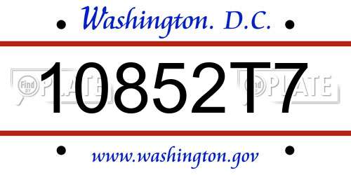10852T7 District Of Columbia License Plate