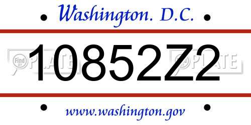 10852Z2 District Of Columbia License Plate