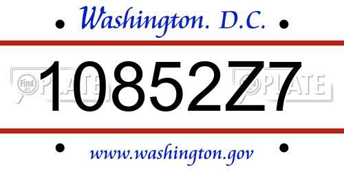 10852Z7 District Of Columbia License Plate