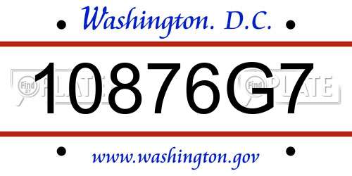 10876G7 District Of Columbia License Plate