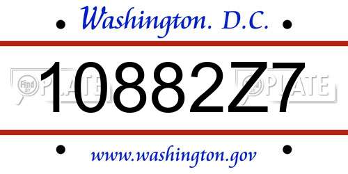 10882Z7 District Of Columbia License Plate