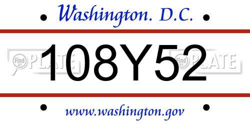 108Y52 District Of Columbia License Plate