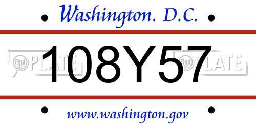 108Y57 District Of Columbia License Plate