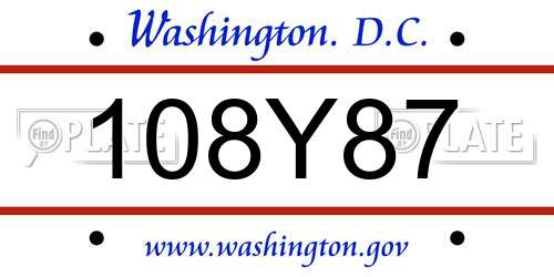 108Y87 District Of Columbia License Plate
