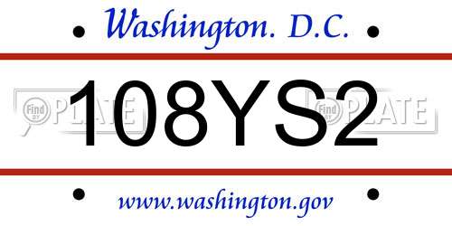 108YS2 District Of Columbia License Plate