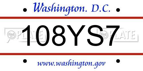 108YS7 District Of Columbia License Plate