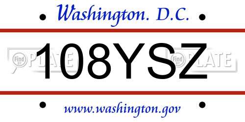 108YSZ District Of Columbia License Plate