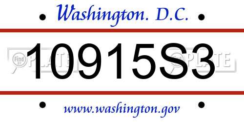10915S3 District Of Columbia License Plate
