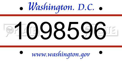 1098596 District Of Columbia License Plate