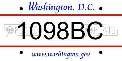 1098BC District Of Columbia License Plate