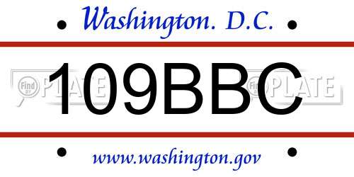 109BBC District Of Columbia License Plate