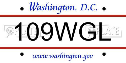 109WGL District Of Columbia License Plate