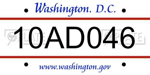 10AD046 District Of Columbia License Plate