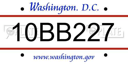 10BB227 District Of Columbia License Plate